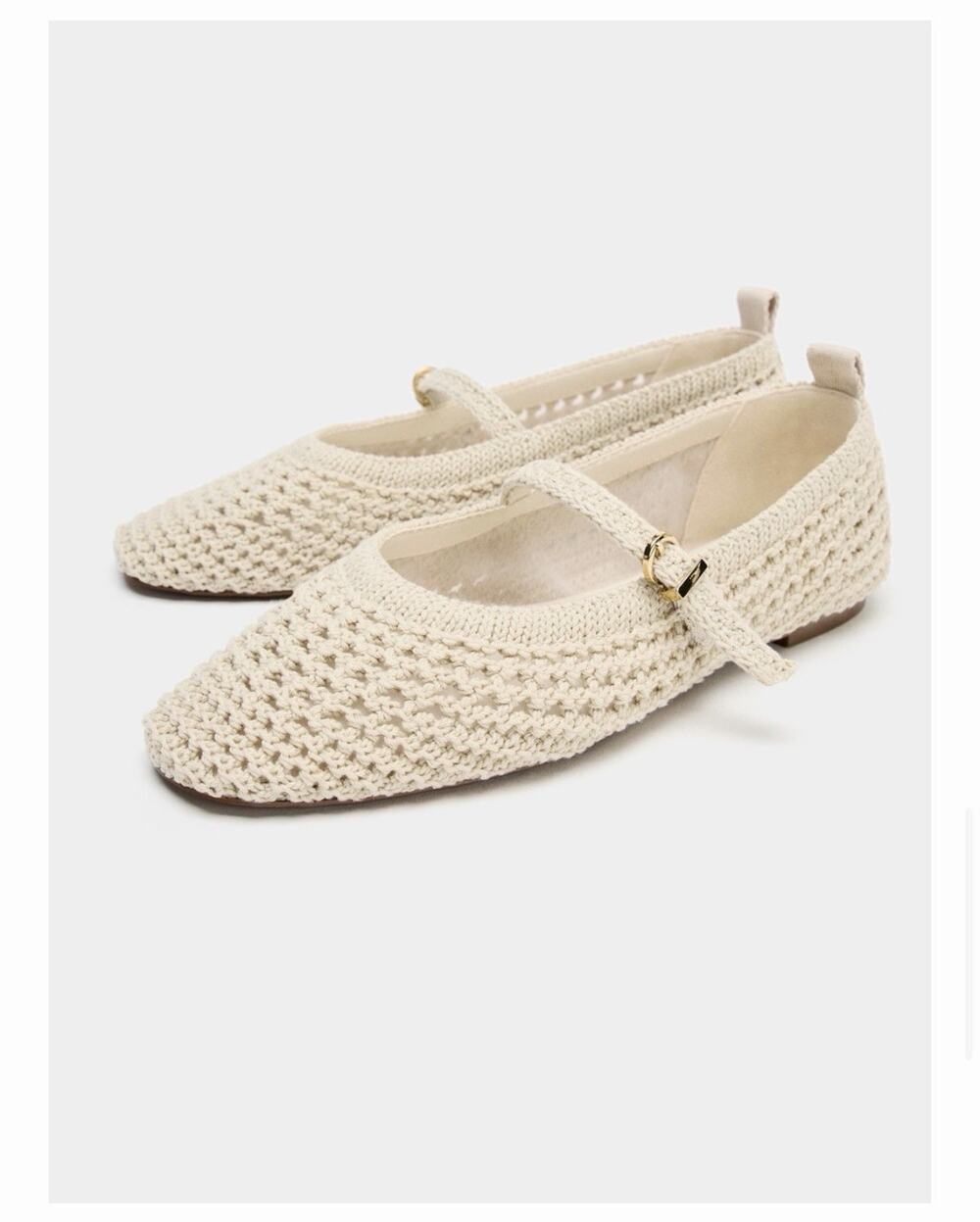 ZARA WOMEN BRAIDED EFFECT FLAT BALLET FLATS ECRU WOVEN FABRIC SZ US 7.5 EU 38